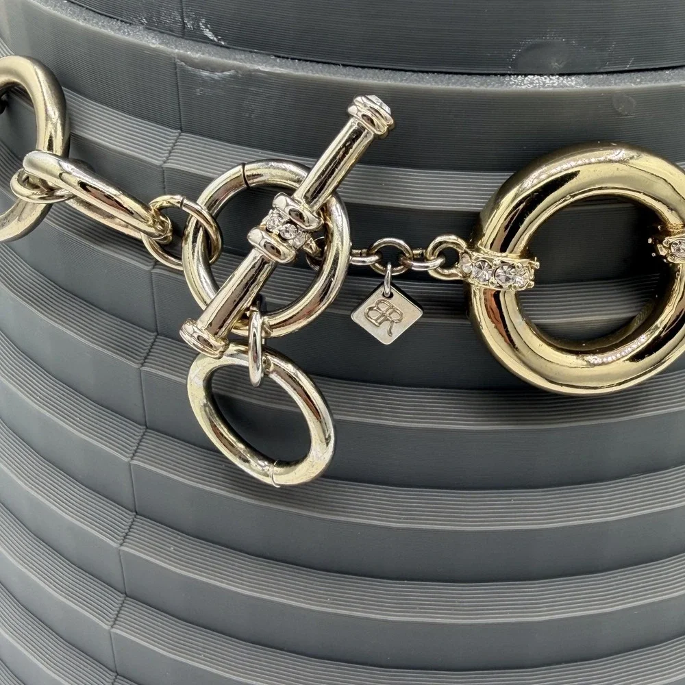 Banana Republic Gold Tone Chunky O-Ring Statement Necklace Rhinestone Toggle